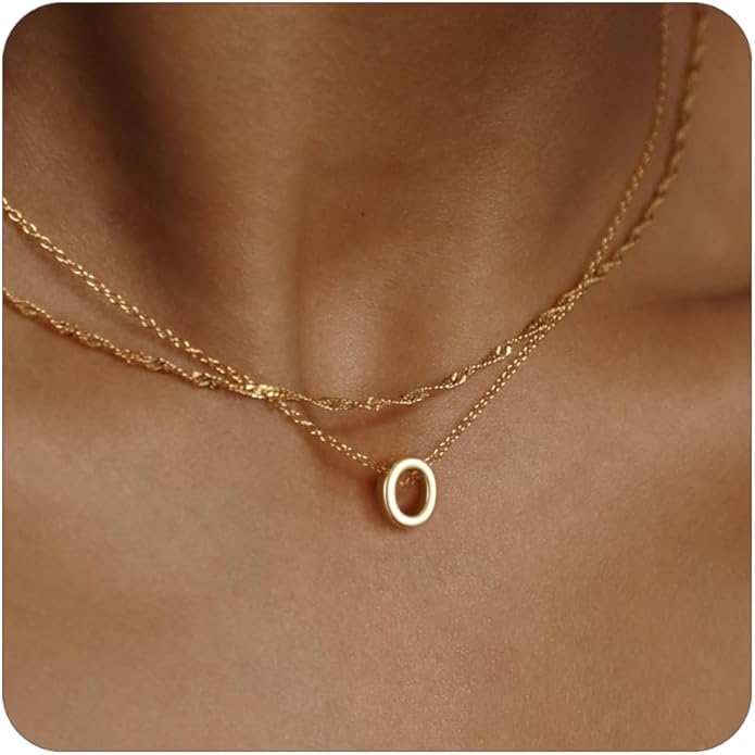 Initial Necklaces for Women, Trendy 14K Gold Plated Layered Necklace Dainty A-Z Letter Custom Name Personalized Choker Necklaces Non Tarnish Fashion Accessories Gold Jewelry Birthday Gifts for Her
