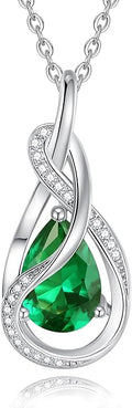FANCIME TimelessTie Birthstone Necklace for Women White Gold Plated Sterling Silver Ribbon Design Jewelry Knot Pendant Fine Jewelry Gemstone Birthday Graduation Anniversary Valentines Day Gifts for Women Wife Mother Her