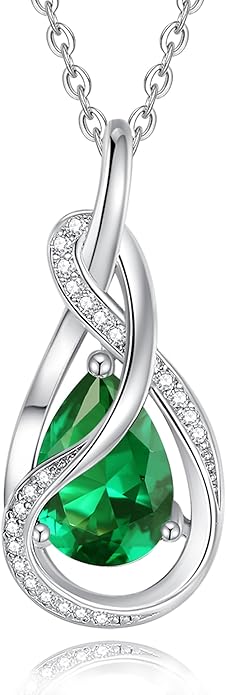 FANCIME TimelessTie Birthstone Necklace for Women White Gold Plated Sterling Silver Ribbon Design Jewelry Knot Pendant Fine Jewelry Gemstone Birthday Graduation Anniversary Valentines Day Gifts for Women Wife Mother Her