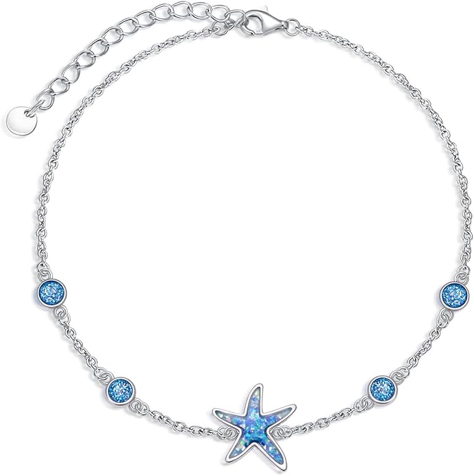 WINNICACA 925 Sterling Silver Anklets for Women Adjustable Beaded Butterfly Opal Anklet Bracelet Foot Chains Jewelry Gifts for Women Beach Birthday Christmas Gift