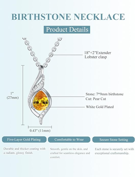 Birthstone Necklaces for Women Infinity Pendant S925 Sterling Silver Teardrop Pendant Necklace Anniversary Birthday Gifts for Women Wife Christmas Gifts for Her Mom Lady