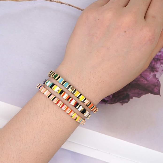 Sonateomber Tila Flat Beaded Stretch Bracelets for Women, Trendy Unique Colorful Square Beads Handmade Stack Bracelet Friendship Accessories Fashion Jewelry Gift
