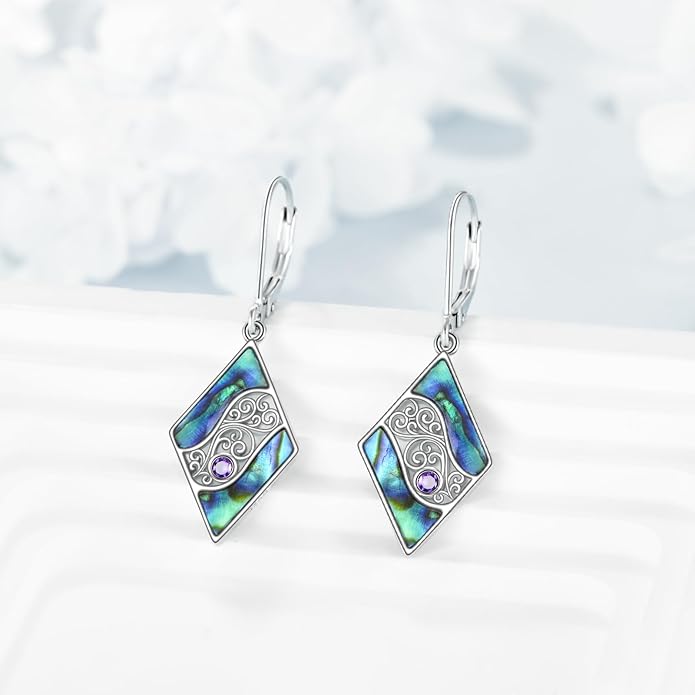 Abalone Shell Dangle Drop Earrings for Women 925 Sterling Silver Filigree Bohemian Earrings Jewelry Gift