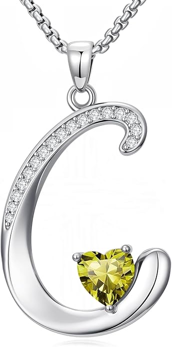 Valentines Day Gifts for Women Alphabet A to Z Initial Birthstone Pendant Necklaces for Women - 18k White Gold Plated Personalized Name Jewelry Valentine Mothers Day Birthday Gifts for Women Her Girlfriend