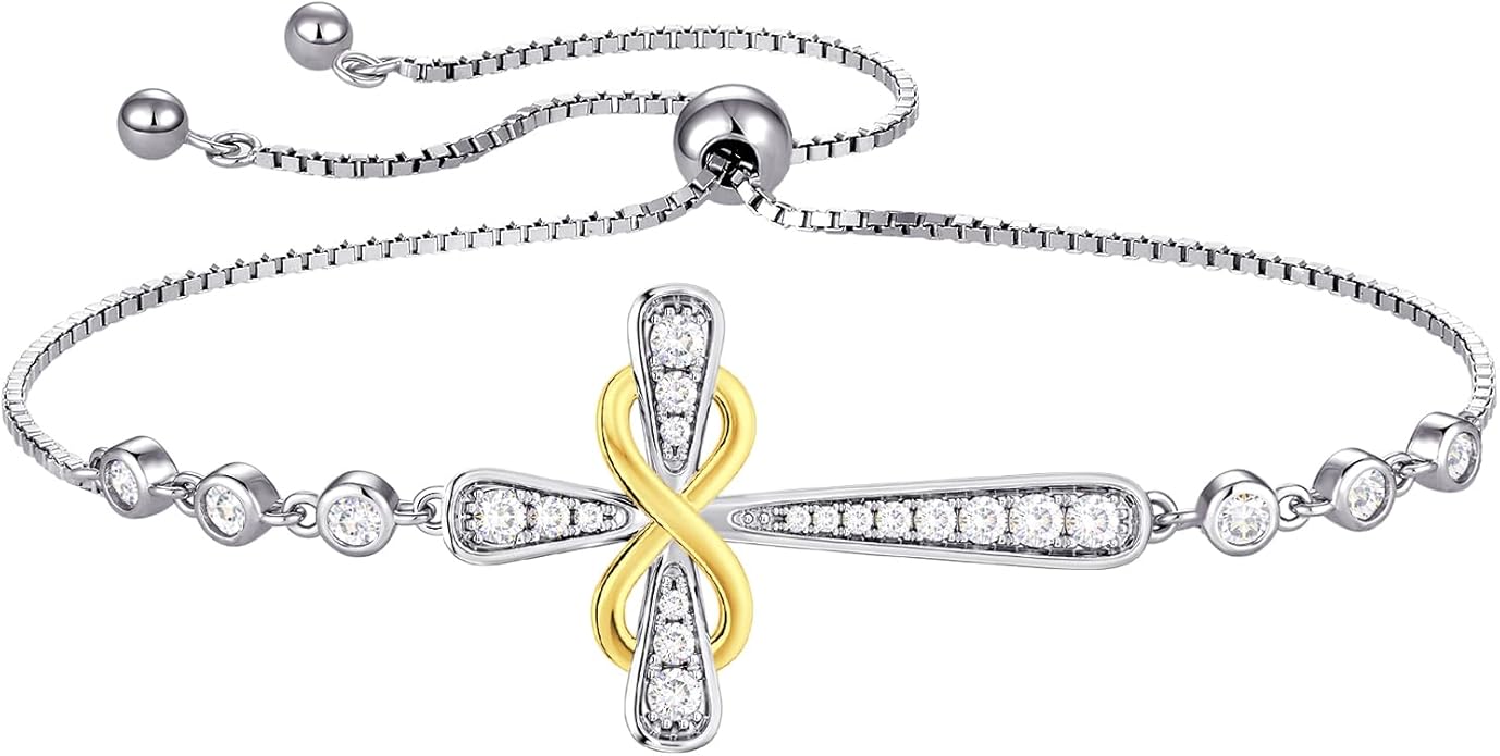 YL Cross Bracelet 925 Sterling Silver Infinity Sideways Link Bracelet Birthstone Jewelry for Women