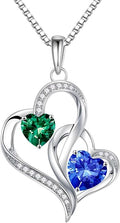 Iefil Valentines Day Gifts for Her - 925 Sterling Silver Double Birthstone Necklace, Heart Necklaces for Women, Anniversary Birthday Gifts, Personalized Jewelry Gift for Wife Mom Girlfriend