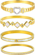 ZhiRui Women's 18K Gold Plated Stackable Bracelet Set - Waterproof Mother of Pearl Heart Cubic Zirconia Jewelry Gifts for Women