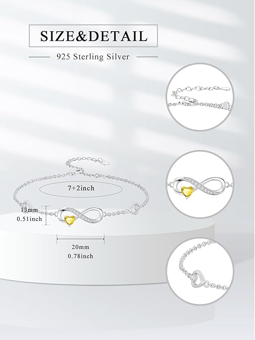 Dorunmo Infinity Heart Anklet Bracelet for Women 925 Sterling Silver Adjustable Infinity Birthstone Bracelet Friendship Jewelry Gifts for Women Birthday Christmas