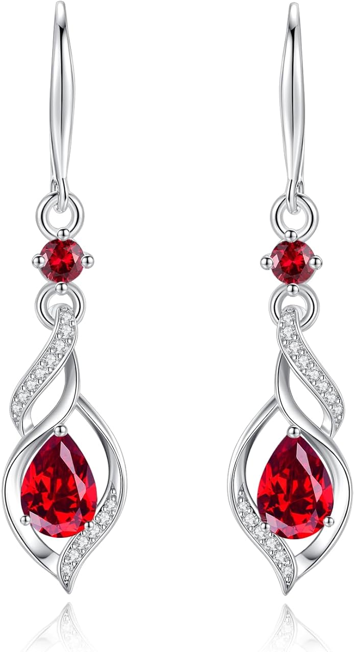 FANCIME Gift for Women Birthstone Dangle Earrings for Her Teardrop Birthstone Earrings S925 Sterling Silver infinity Love Birthday Gifts for Mom Women