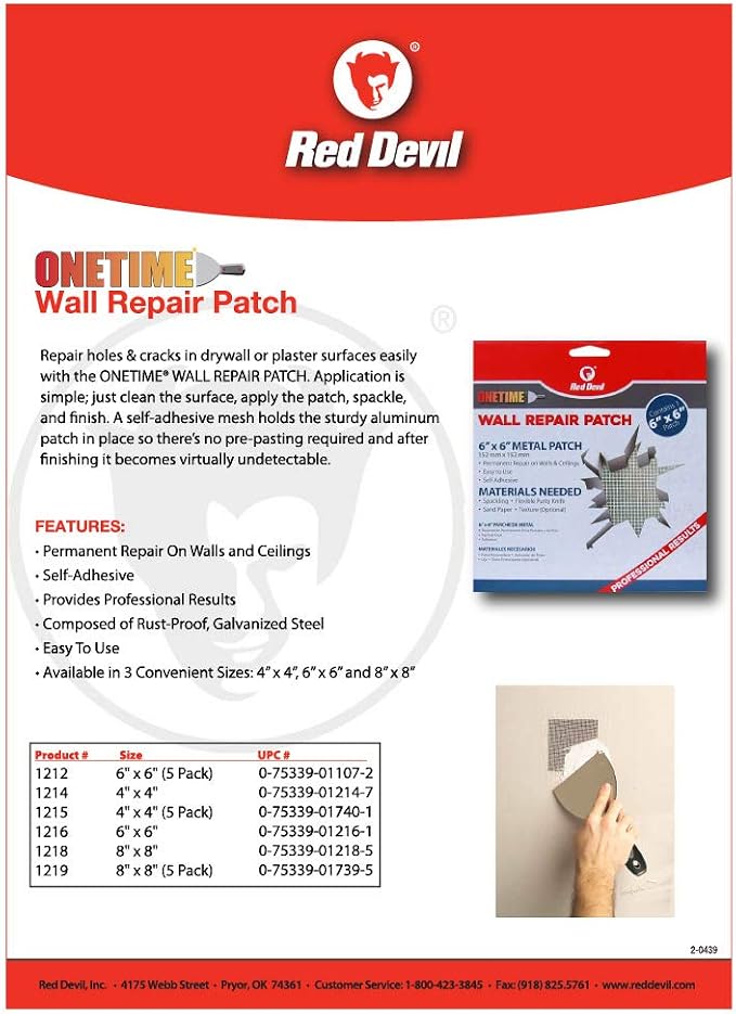 Red Devil 1218 8" x 8" ONETIME Wall Repair Patch, 1 Pack - Image 2
