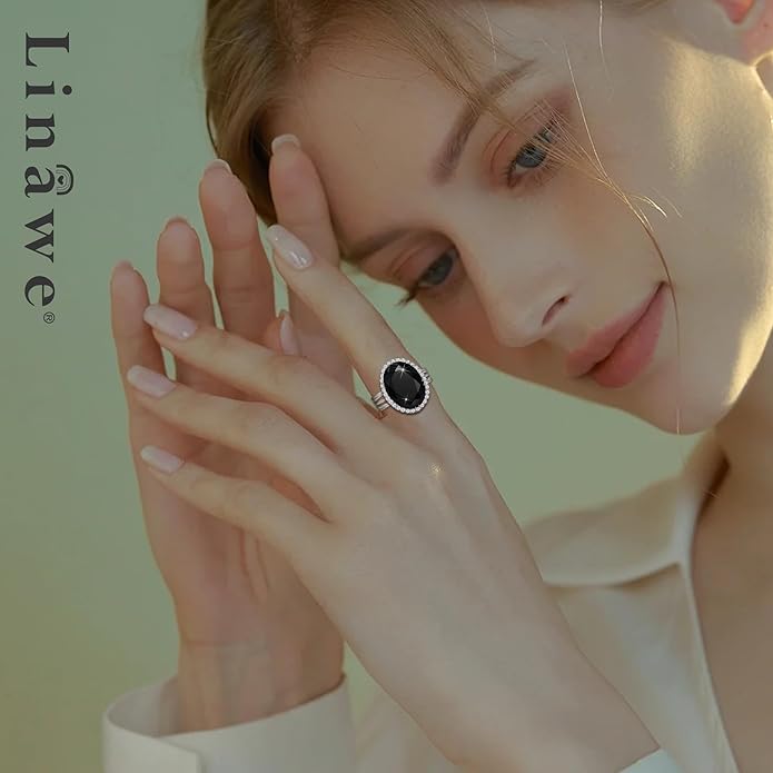 Linawe Birthstone Chunky Adjustable Rings for Women, Gold/Silver/Rose Gold Statement Rings, Imitation Diamond Fake Gemstone Crystal Cocktail Ring, Cubic Zirconia Costume Jewelry