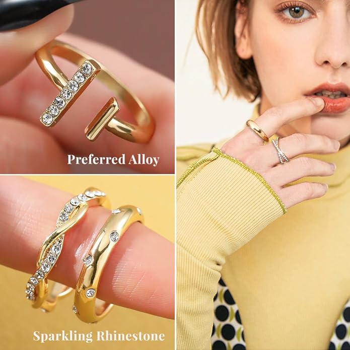 KISS WIFE Goldenen Silvery Black Kunckle Rings Set for Women, Dainty Simple Trendy Cute Stackable Finger Rings Pack, Perfect for Stacking Layering on Thumb and Knuckle, Mixed Size, Jewelry Gift
