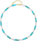 Beaded Necklace for Women, Colorful Boho Beach Handmade Bead Choker, 14K Gold Plated Stackable Bohemian Multicolor Natural Stone Necklace