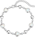 Carleen Birthstone Bracelets for Women 925 Sterling Silver Five Heart Station Created Gemstone Tennis Bracelet Jewelry Anniversary Birthday for Wife, 7"+1.2" Extender
