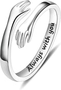Yesteel S925 Sterling Silver Hug Ring for Women Teen Girls, Adjustable Ring Jewelry Mothers Day Birthday Gifts for Daughters Mom Sister Wife Friends Grandma