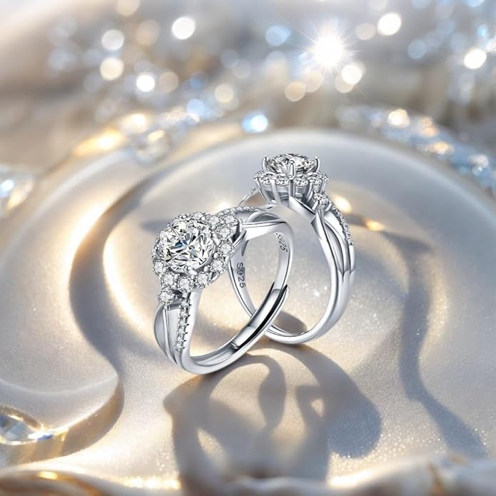 Atylyk 1 Carat G color VVS1 Moissanite Adjustable Engagement Flower Ring Wedding Promise 925 Sterling Silver Solitaire Rings for Women