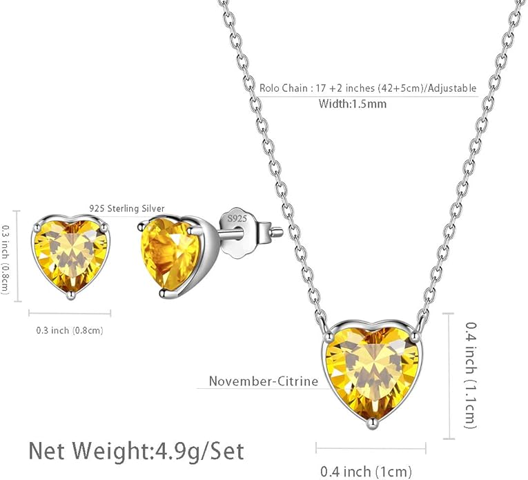 Aurora Tears Hearts Necklace Earrings Jewelry Sets - Women 925 Sterling Silver Birthstone Pendants Earrings Set Crystal Wedding Birthday Jewelry