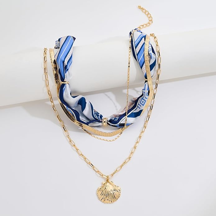 LILIE&WHITE Gold Charms Necklace for Women Bandana Necklace with Colorful Charms Necklaces Beach Jewelry Gift