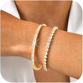 Stackable Gold Bracelets for Women - 2Pcs 18K Gold Plated Cubic Zirconia Bangle Bracelet Friendship Tennis Bracelet Stack Jewelry,Party Christmas Birthday Gifts for Her Girlfriend Sister Wife Daughter
