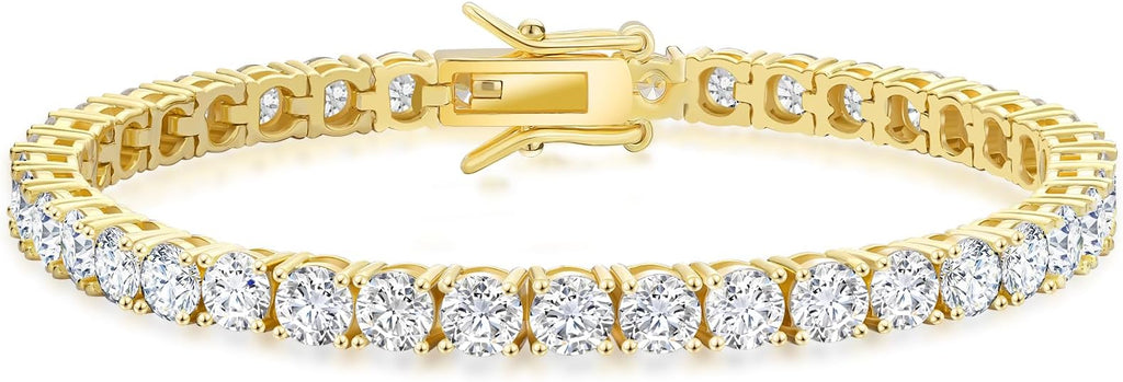 KRKC Tennis Bracelet for Women 14K White Gold Plated, AAAAA+ Classic Cubic Zirconia Bracelet with 2mm-5mm Width, Durable Gold Bracelets Jewelry Christmas Gift, Size 6.5-8 Inches Hypoallergenic