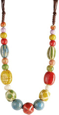 MINACHI Hippie Boho Colorful Ceramic Round Beads Strand Necklace, Bohemian Fashion Statement Jewelry Gift for Women