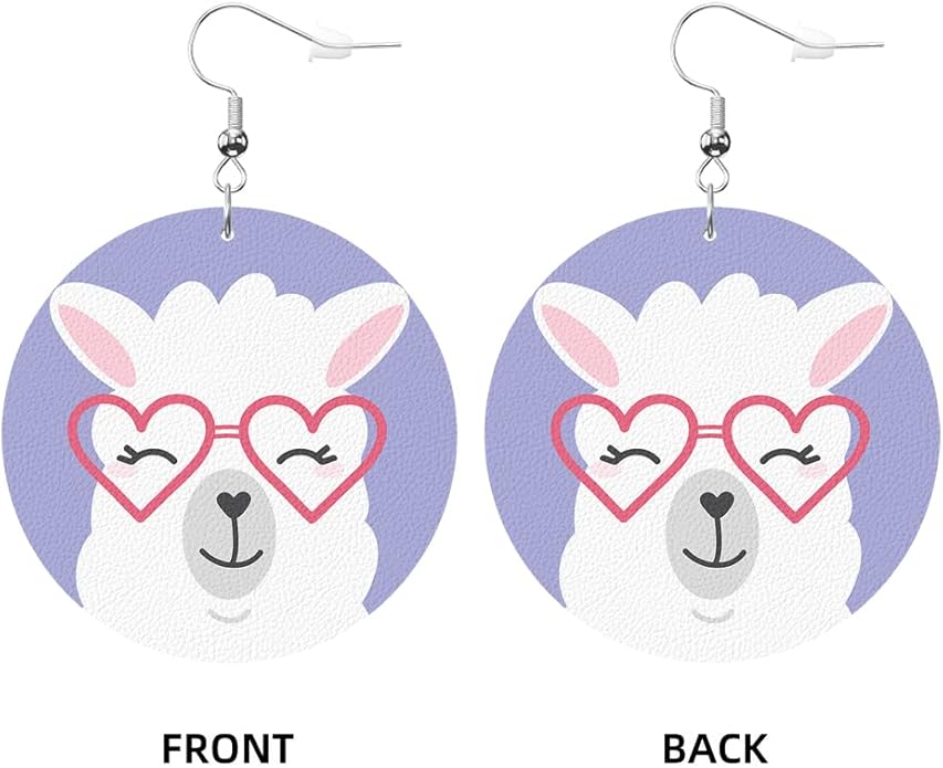 Swono Dinosaurs Round Faux Leather Earrings for Women Adorable Funny Cartoon Dragon Animal Tree Funny Lightweight Double-Side Printed Drop Dangle Earring for Birthday Party Gift