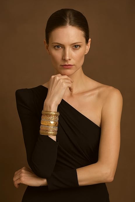 Touchstone Indian Bollywood Handcrafted Slip In Easy To Wear Stylish Wrist Enhancer Designer Broad Jewelry Cuff Bracelet For Women and Men.