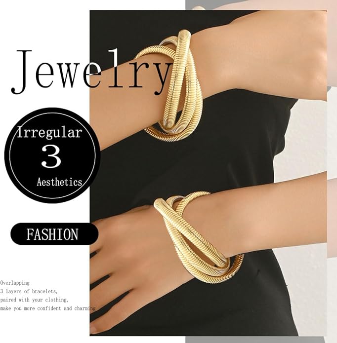 Gold Bangles for Women Chunky Bracelets Gold Plated Wide Ribbed Design Bangle Jewelry