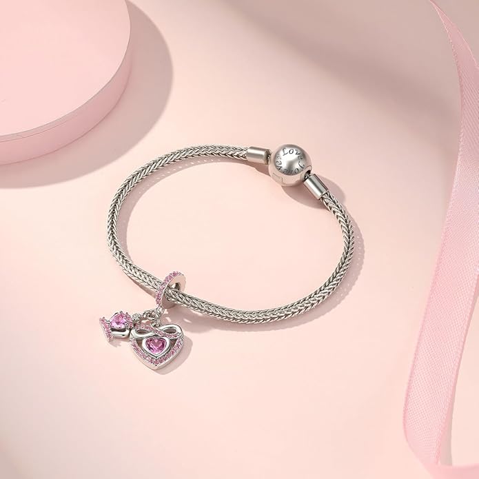 Birthstone Charms for Pandora Charms Bracelets - 925 Sterling Silver Infinity Heart Dangle Charm fit Bracelet and Necklace Birthday Jewelry Gifts For Women