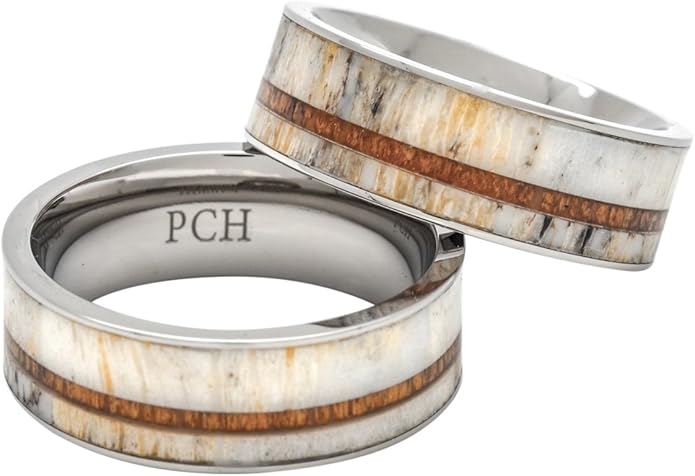 Titanium Deer Antler Ring Hawaiian Koa Wood 8mm Wedding Band or Gift