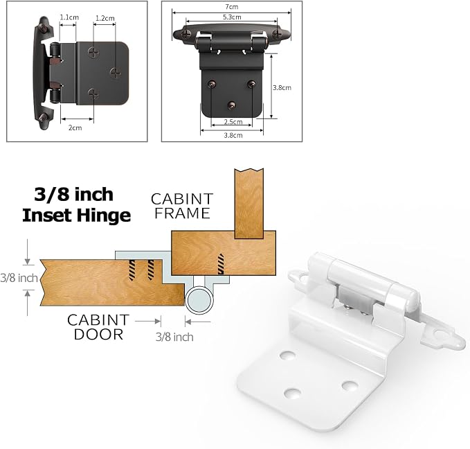 3/8 Inch Inset Cabinet Hinges, 3 Pairs Self Closing Flush Face Mount Hinges - Image 4