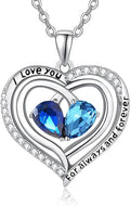 Valentine's Day Gifts for Wife 925 Sterling Silver Double Birthstone Pendant Necklaces I Love You for Always and Forever Necklace Anniversary Birthday Gifts for Wife Girlfriend Mom Her