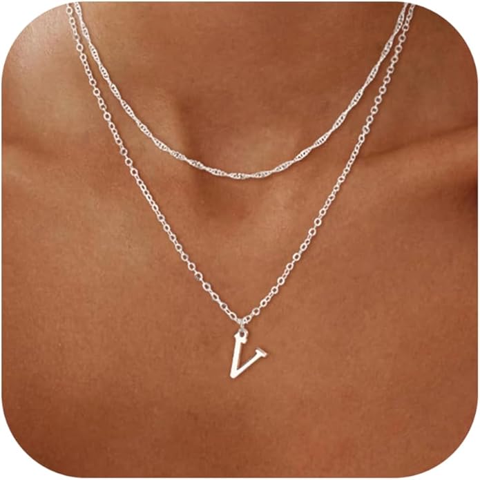 14K Gold Plated Initial Necklaces for Women Dainty Layered Letter Pendant Necklace Cute Choker Necklace Gift Trendy Stuff Personalized Jewelry Stack for Women Her