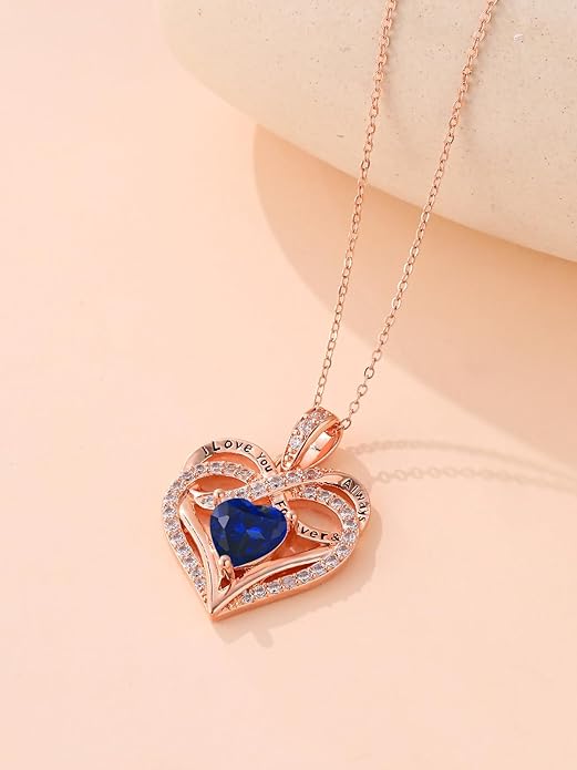 Infinity Rose Gold Valentines Heart Birthstone Necklace for Women,I Love You Always and Forever Jewelry,Valentines Anniversary Birthday Gifts for Her Wife Mom Grandma Daughter