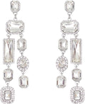 Vintage Rectangle Teardrop Chandelier Earrings, Art Deco Wedding Austrian Crystal Drop Dangle Earrings for Women Party Prom