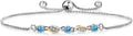 Gem Stone King 3-Stone Adjustable Bracelet for Women | 925 Silver and 10K Yellow Gold | Gemstone Birthstone and Lab Grown Diamond | Round 3MM | Two-Tone Adjustable Tennis Bracelet Up to 9 Inch