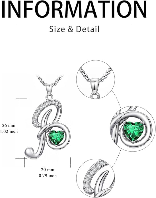Valentines Day Gifts for Women Alphabet A to Z Initial Birthstone Pendant Necklaces for Women - 18k White Gold Plated Personalized Name Jewelry Valentine Mothers Day Birthday Gifts for Women Her Girlfriend