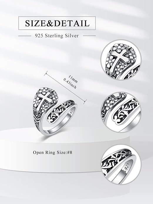 Midari Sun and Moon/Bee/Celtic/Life of Tree/Lotus Spoon Ring for Women 925 Sterling Silver Adjustable Ring Open Ring for Women Men Halloween Birthday Gift