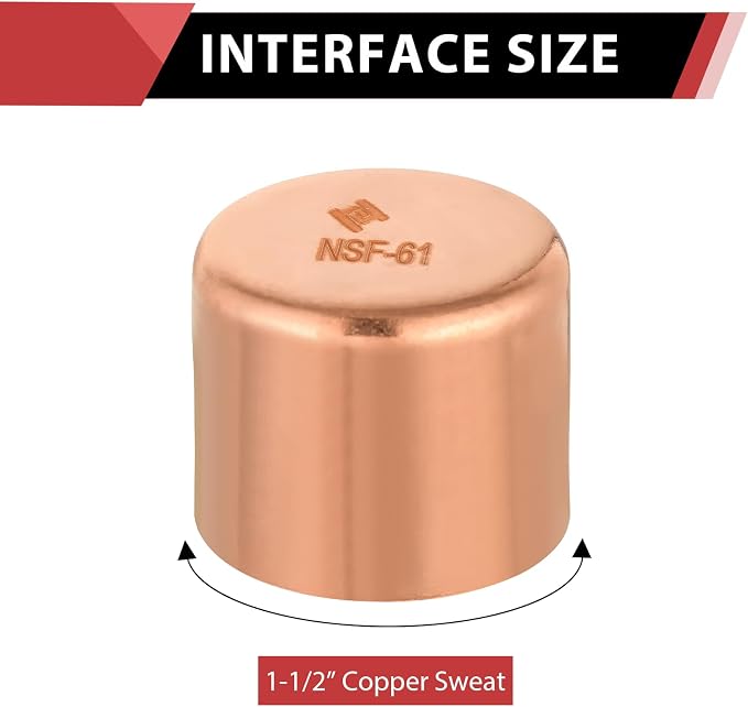 1 Piece EFIELD 1-1/2-inch Solder Copper Pipe End Cap | Copper Plumbing Fittings - Image 2