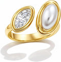 Mchic Adjustable Chunky Rings for Women: Dainty Natural Gemstone Ring Stainless Steel 18K Gold/Silver Plated Band Rings Non Tarnish Waterproof Statement Fashion Jewelry Gift for Women