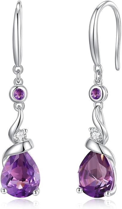 FANCIME Women Drop Earrings 925 Sterling Silver with Pear Gemstone Dangle Birthstone Earring Fine Jewelry Birthday Gifts for Women