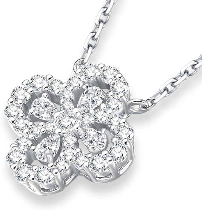Lab Grown Diamond Necklace, Solid 925 Sterling Silver with Round Cut, Fine Jewelry for Women Anniversary Birthday Valentine’s Day Gifts