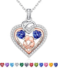 Iefil Valentines Day Gifts for Her - 925 Sterling Silver Double Heart Birthstone Necklace for Women, Anniversary Birthday Gifts for Wife I Love You Gift Couple Sitting Hugging Each Other Jewelry Gift