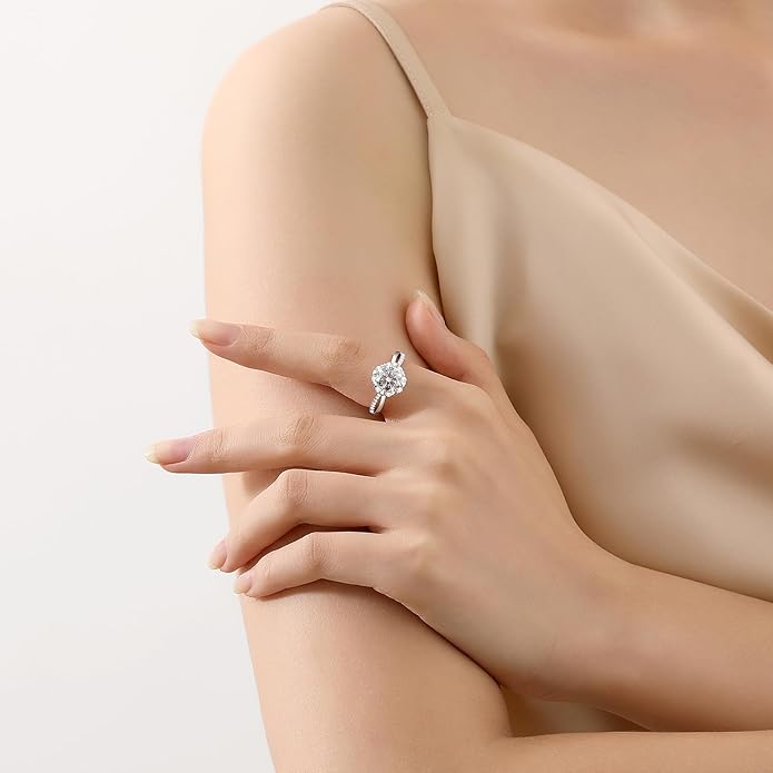 Moissanite Engagement Rings for Women,D Color VVS1 Round Cut Moissanite Ring 925 Sterling Silver Promise Rings for Her