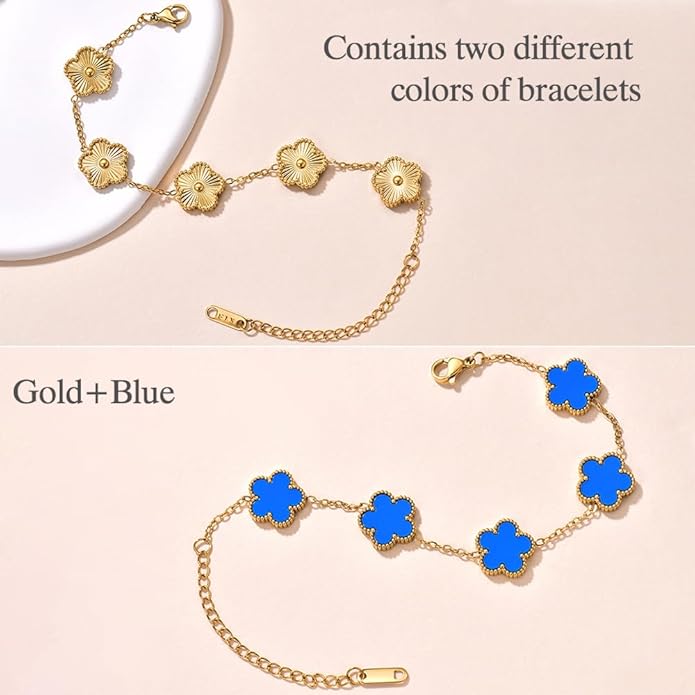 18K Gold-Plated Four Leaf Clover Bracelet for Women,Adjustable lucky Bracelet Set Jewelry Gift-Hypoallergenic Charm for Birthdays, Wellness & Daily Wear