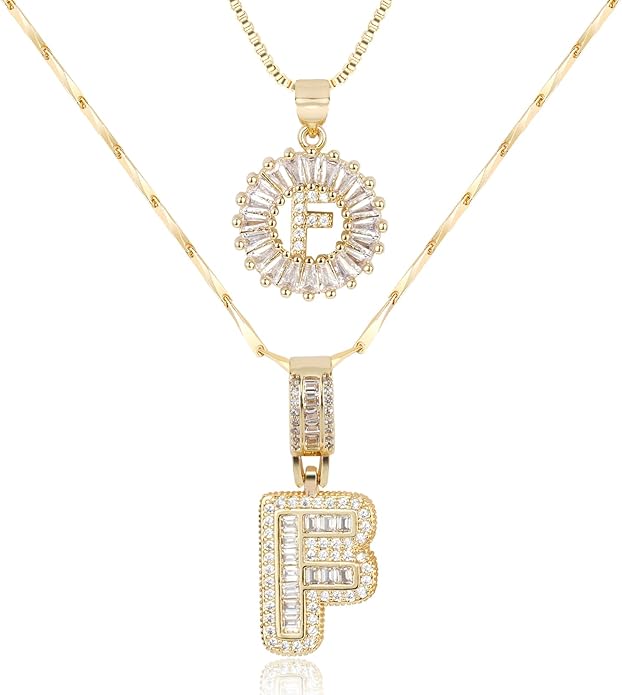 Letter Necklace 14k Gold Plated Bling Dainty Necklaces Trendy Chunky Custom Name Necklace Personalized Round Circle Pendant Zirconia Letters Name Crystal Jewelry Gifts for Women