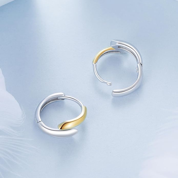 WOSTU 14K Gold Plated Two-Tone Oval Hoop Earrings for Women, Water Drop Design Lightweight Huggie Earrings,925 Sterling Silver Posts Double Drop Chunky Hoops Hypoallergenic Ear Buckles