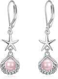 VONALA Silver/Gold Seashell Pearl Dangle Earrings 925 Sterling Silver Beach Drop Dangle Earrings Starfish Leverback Earrings Ocean Jewelry Gifts for Women
