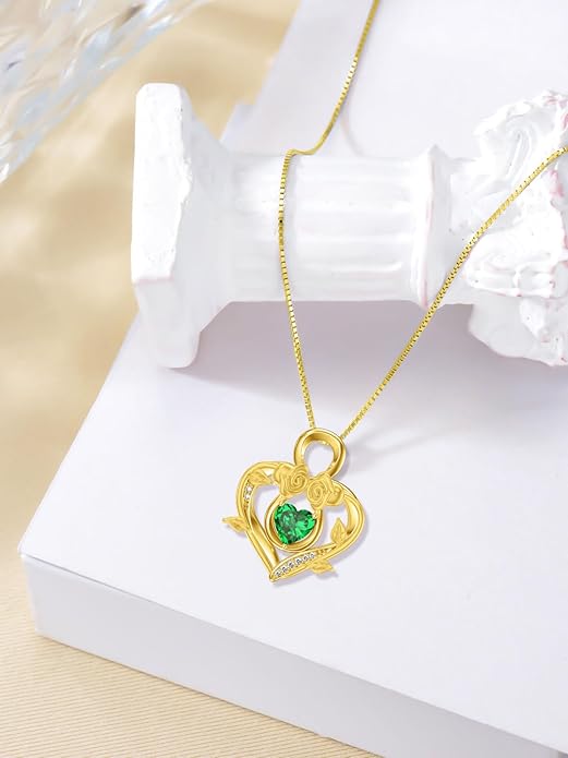 Midari 18K Gold Heart Birthstone Necklace 18K Gold Infinity Rose Necklace Birthday Christmas Jewelry Gifts for Women Wife Her Daughter Mom