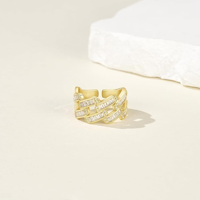KissYan Gold Rings for Women, 14K Gold Plated Adjustable Statement Irregular Geometric Diamond Twisted Open Stackable Band Chunky Finger Rings Dainty Cubic Zirconia Jewelry Gifts